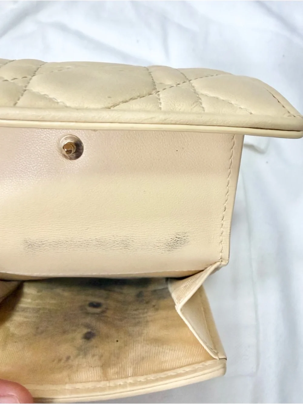 Dior Quilted Leather Compact Wallet in Light Beige with Gold Hardware